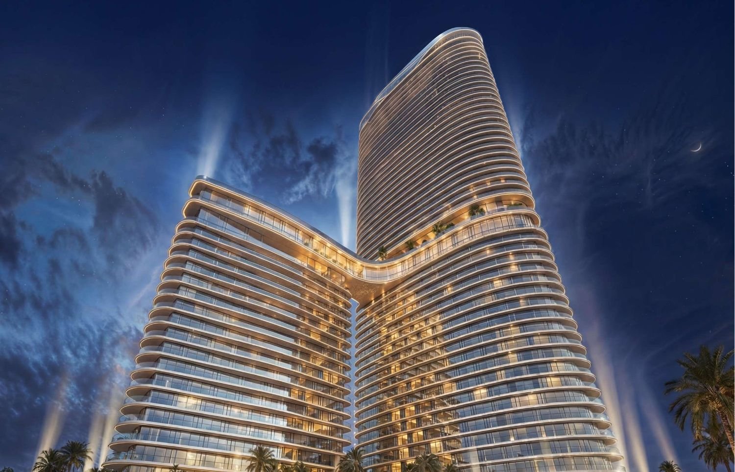Serenz by Danube 50-storey tower at dusk, artist's impression
